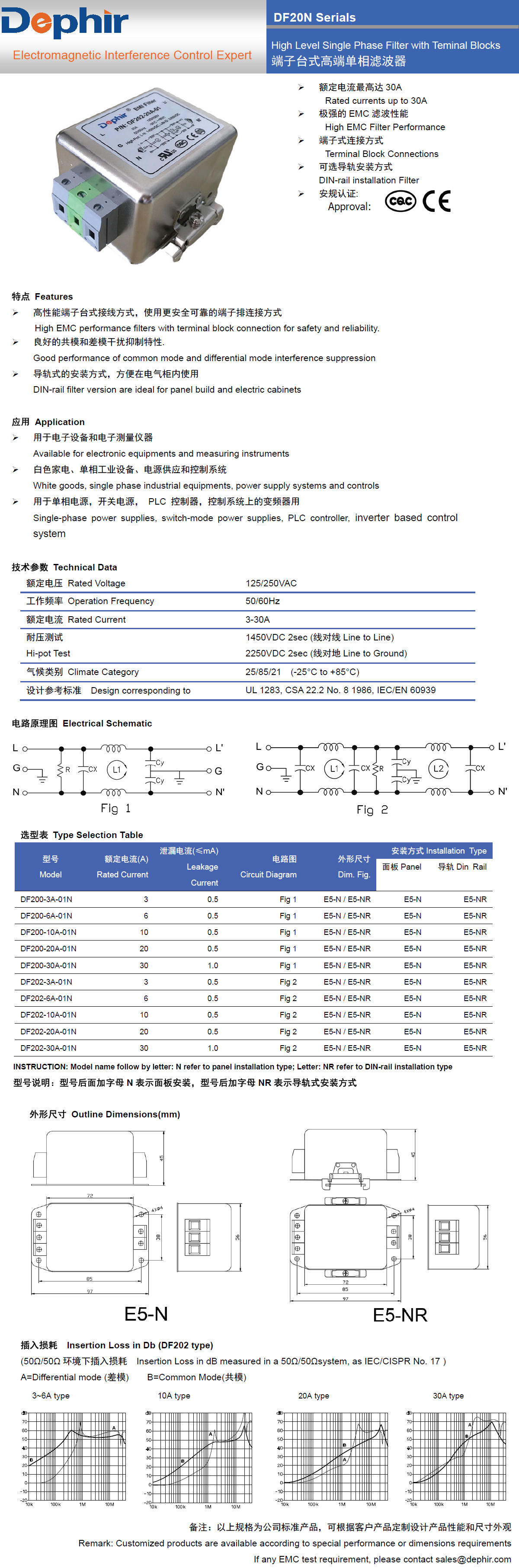 DF20N系列端子臺式高性能高端單相電源濾波器